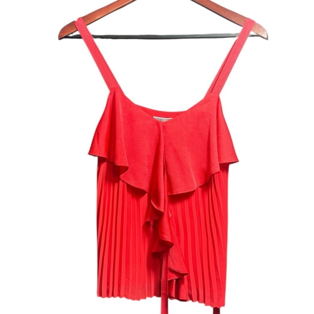 Chelsea 28 Slinky Ruffle Blouse Small Red Hibiscus w/ Accordion Style Cami Small